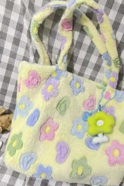 Kawaii Fluffy Soft Floral Handbag - Y2K Summer, 90s Grunge, Retro Style, Pastel Goth, Y2K