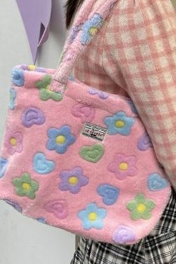 Kawaii Fluffy Soft Floral Handbag - Y2K Summer, 90s Grunge, Retro Style, Pastel Goth, Y2K