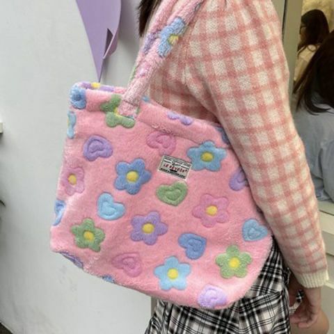 Kawaii Fluffy Soft Floral Handbag - Y2K Summer, 90s Grunge, Retro Style, Pastel Goth, Y2K