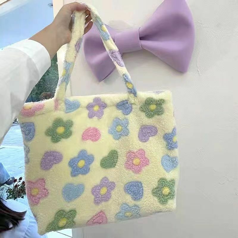Kawaii Fluffy Soft Floral Handbag - Y2K Summer, 90s Grunge, Retro Style, Pastel Goth, Y2K
