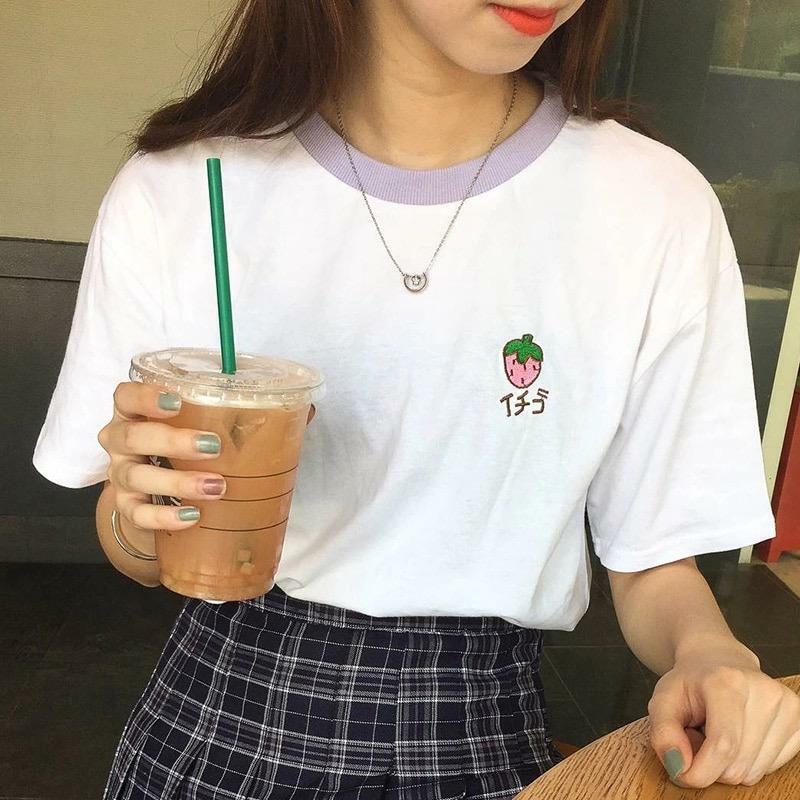 Kawaii Fruit Embroidered T-Shirts - Y2K Summer Outfits, 90s Fashion, Grunge, Retro Style