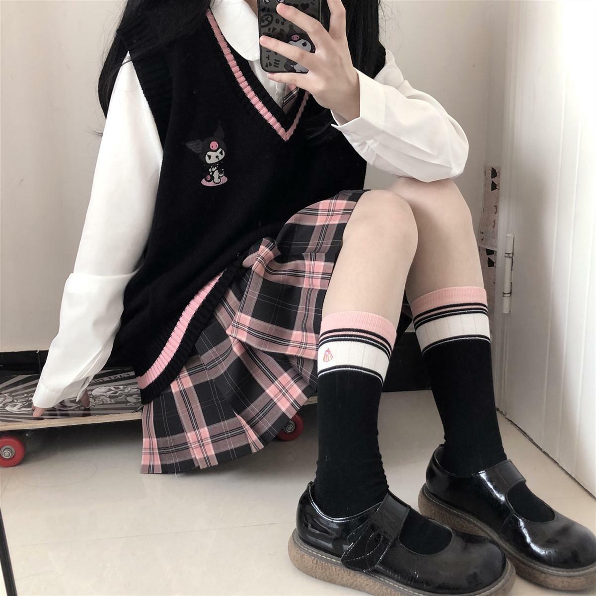 Kawaii Kuromi Black Sweater Vest - Y2K Grunge, 90s Fashion, Retro Style, Pastel Goth Outfits
