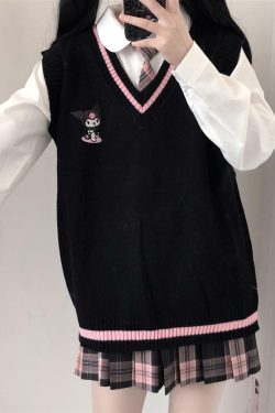 Kawaii Kuromi Black Sweater Vest - Y2K Grunge, 90s Fashion, Retro Style, Pastel Goth Outfits