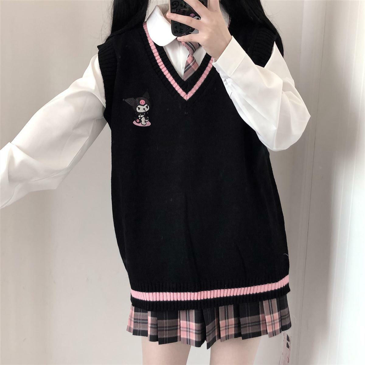 Kawaii Kuromi Black Sweater Vest - Y2K Grunge, 90s Fashion, Retro Style, Pastel Goth Outfits