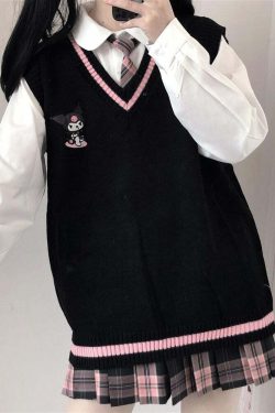 Kawaii Kuromi Black Sweater Vest - Y2K Grunge, 90s Fashion, Retro Style, Pastel Goth Outfits