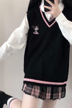 Kawaii Kuromi Black Sweater Vest - Y2K Grunge, 90s Fashion, Retro Style, Pastel Goth Outfits