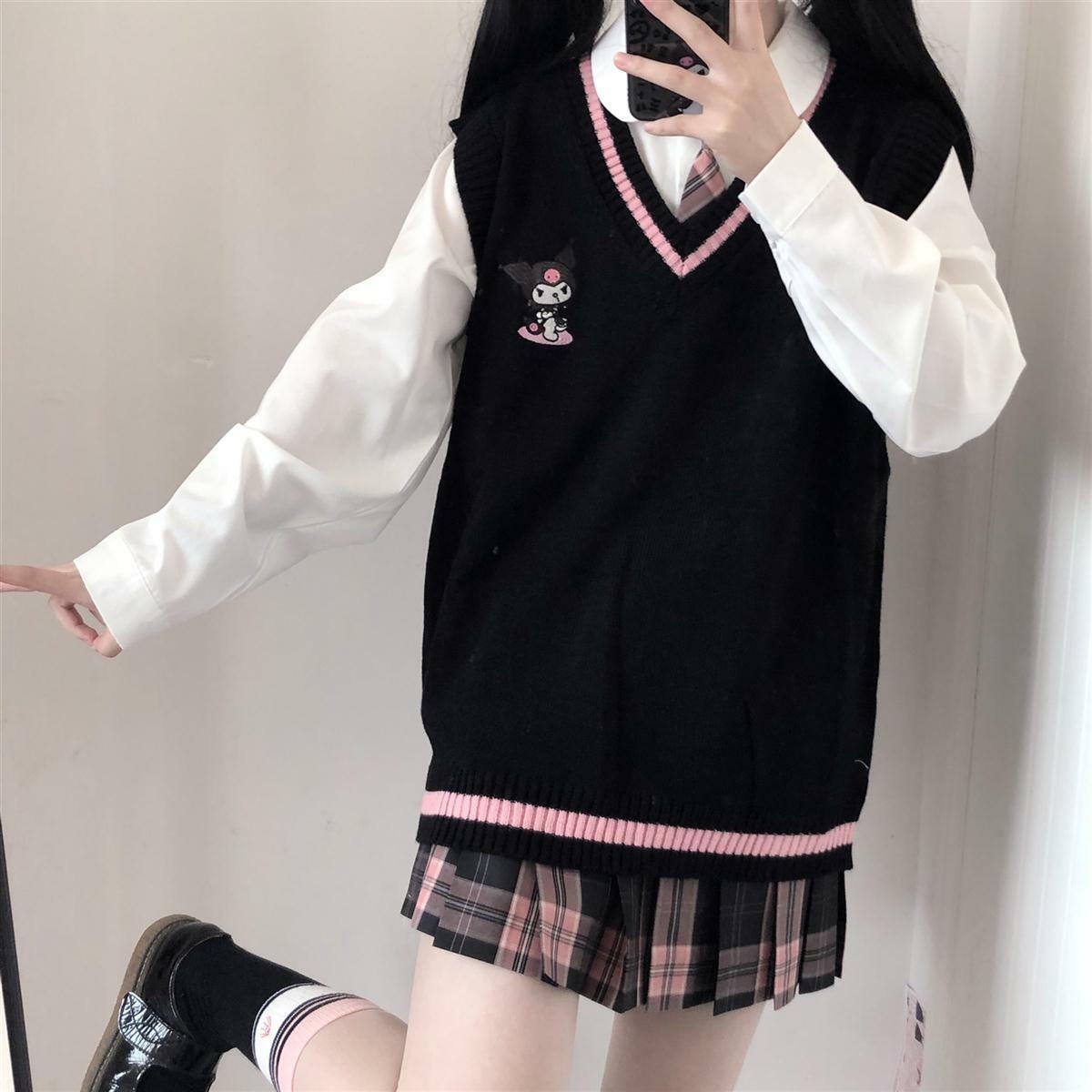 Kawaii Kuromi Black Sweater Vest - Y2K Grunge, 90s Fashion, Retro Style, Pastel Goth Outfits