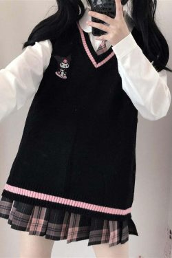 Kawaii Kuromi Black Sweater Vest - Y2K Grunge, 90s Fashion, Retro Style, Pastel Goth Outfits