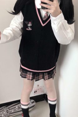 Kawaii Kuromi Black Sweater Vest - Y2K Grunge, 90s Fashion, Retro Style, Pastel Goth Outfits