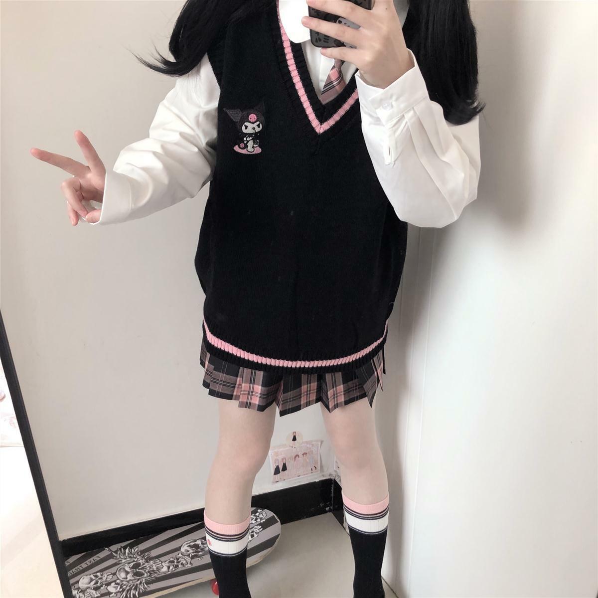 Kawaii Kuromi Black Sweater Vest - Y2K Grunge, 90s Fashion, Retro Style, Pastel Goth Outfits