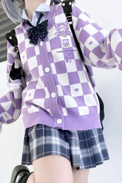 Kawaii Kuromi Purple Cardigan Sweater - Y2K Grunge, 90s Fashion, Retro Summer Outfit
