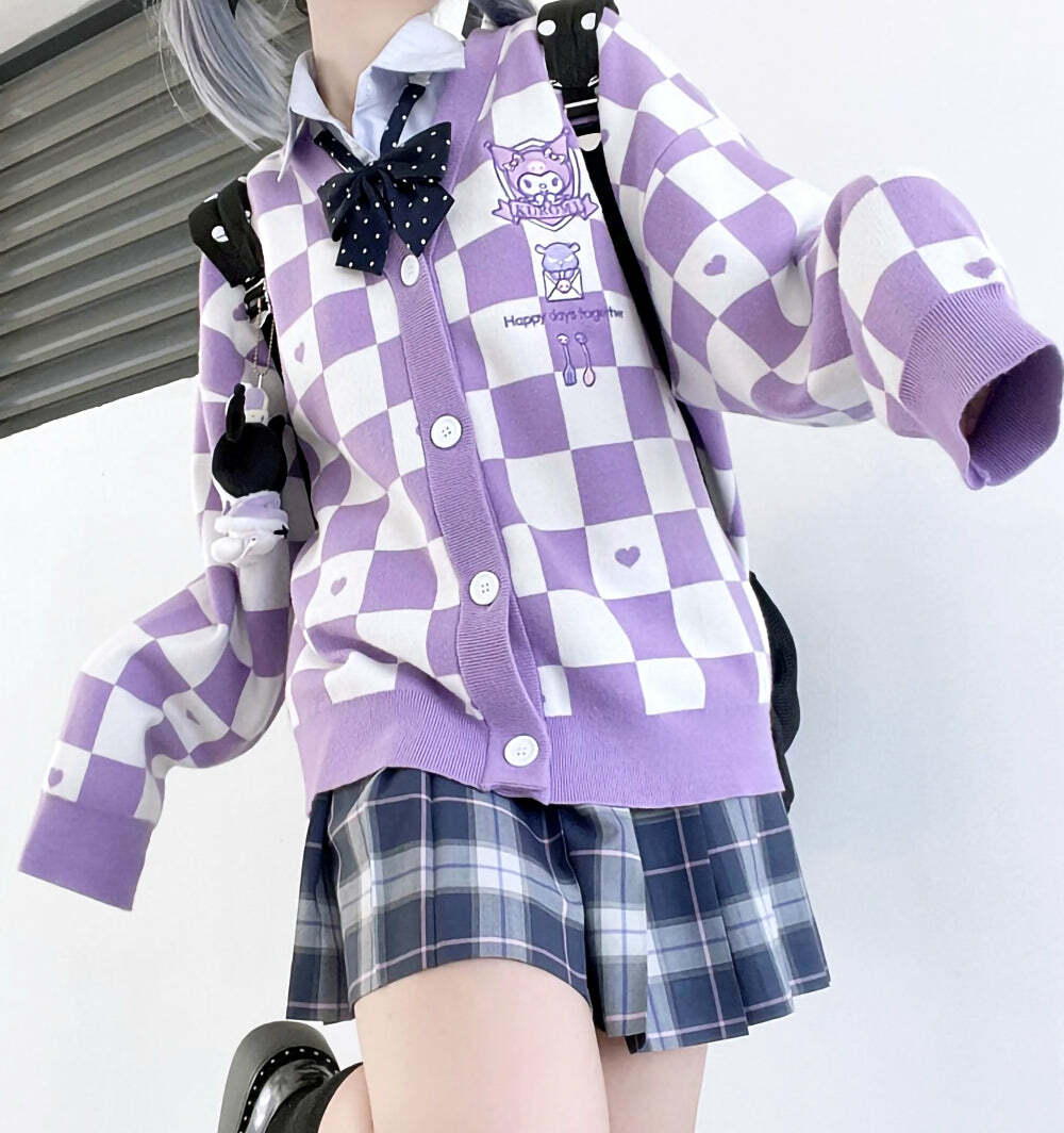 Kawaii Kuromi Purple Cardigan Sweater - Y2K Grunge, 90s Fashion, Retro Summer Outfit