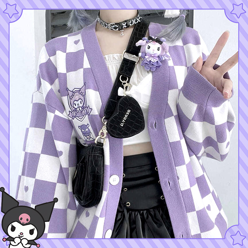 Kawaii Kuromi Purple Cardigan Sweater - Y2K Grunge, 90s Fashion, Retro Summer Outfit