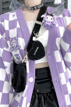 Kawaii Kuromi Purple Cardigan Sweater - Y2K Grunge, 90s Fashion, Retro Summer Outfit
