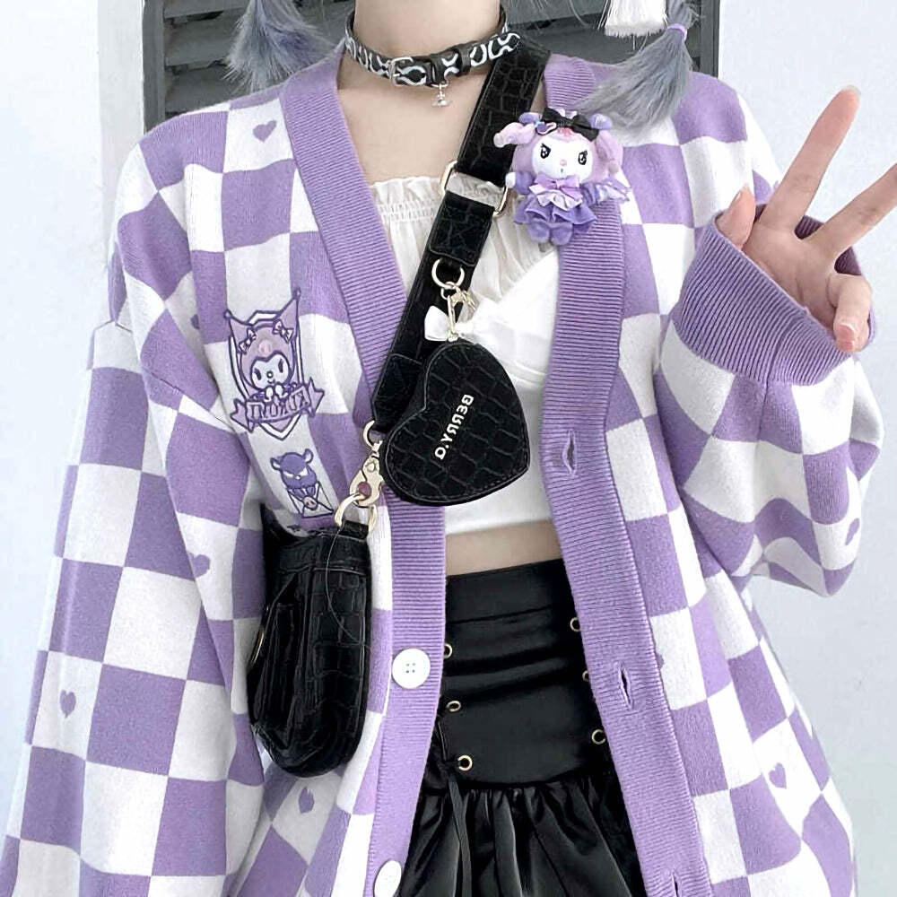 Kawaii Kuromi Purple Cardigan Sweater - Y2K Grunge, 90s Fashion, Retro Summer Outfit