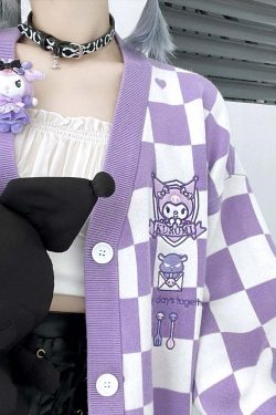 Kawaii Kuromi Purple Cardigan Sweater - Y2K Grunge, 90s Fashion, Retro Summer Outfit