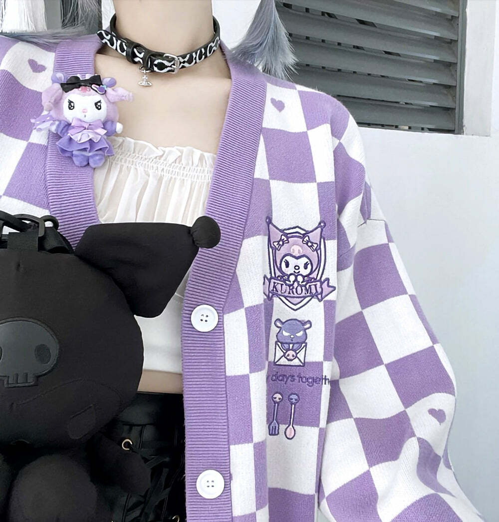 Kawaii Kuromi Purple Cardigan Sweater - Y2K Grunge, 90s Fashion, Retro Summer Outfit
