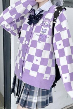 Kawaii Kuromi Purple Cardigan Sweater - Y2K Grunge, 90s Fashion, Retro Summer Outfit