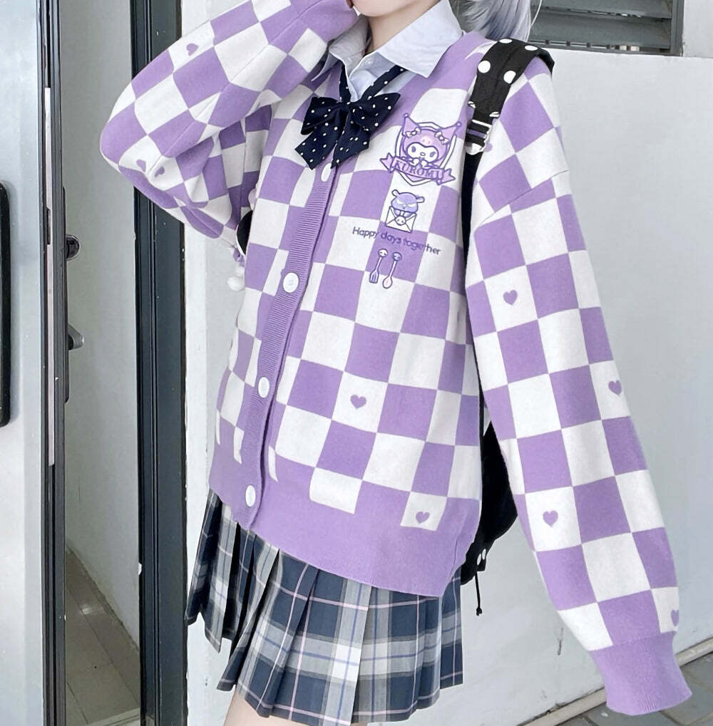 Kawaii Kuromi Purple Cardigan Sweater - Y2K Grunge, 90s Fashion, Retro Summer Outfit