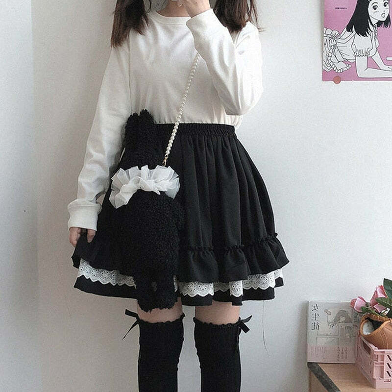 Kawaii Lolita Ruffle Skirt - Y2K Summer, 90s Grunge, Retro Goth, Pastel Goth, Y2K