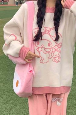 Kawaii My Melody Lovely Sweater White Pink - Y2K Summer, 90s Fashion, Grunge, Retro Style