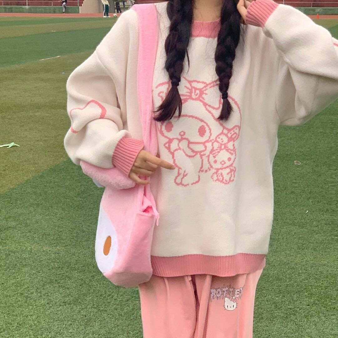Kawaii My Melody Lovely Sweater White Pink - Y2K Summer, 90s Fashion, Grunge, Retro Style