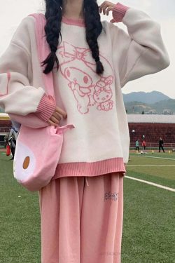 Kawaii My Melody Lovely Sweater White Pink - Y2K Summer, 90s Fashion, Grunge, Retro Style