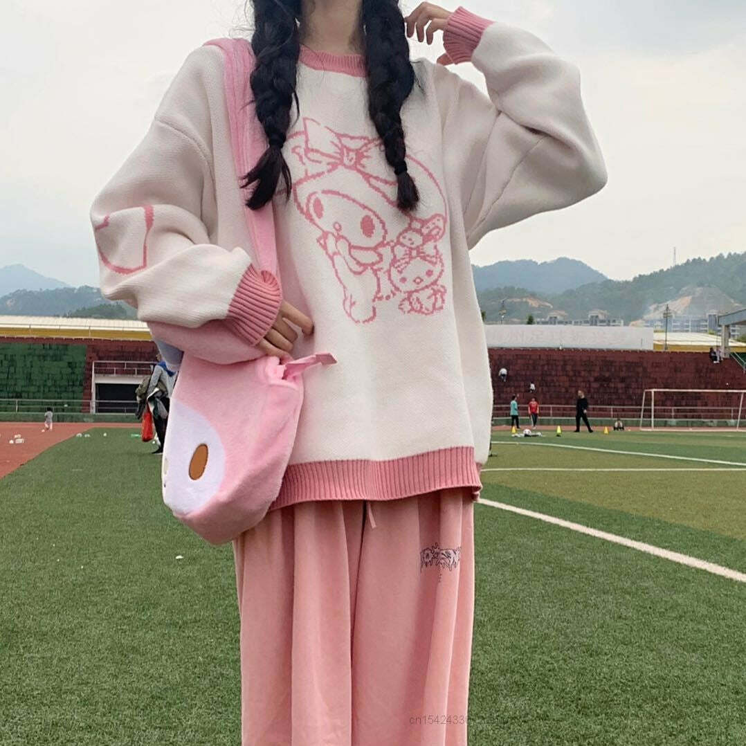 Kawaii My Melody Lovely Sweater White Pink - Y2K Summer, 90s Fashion, Grunge, Retro Style
