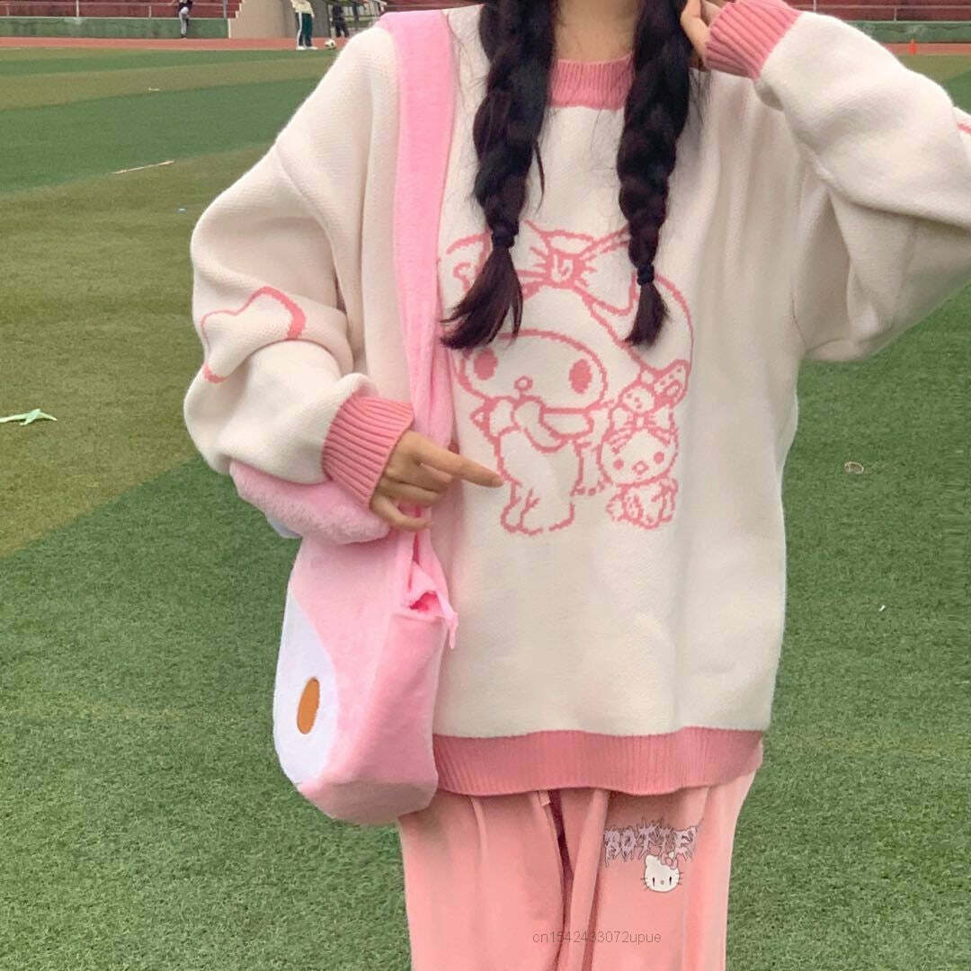 Kawaii My Melody Lovely Sweater White Pink - Y2K Summer, 90s Fashion, Grunge, Retro Style