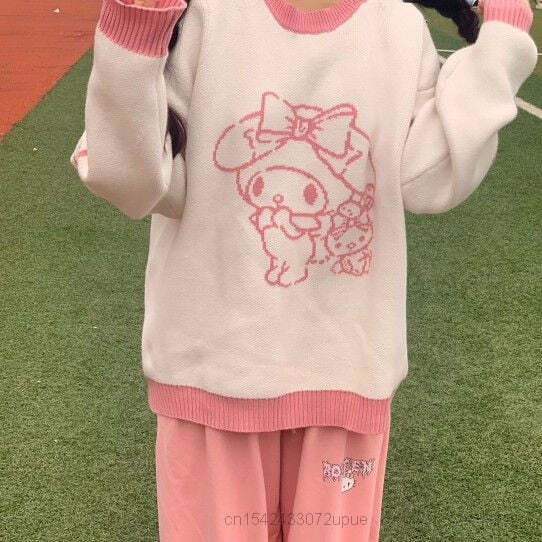 Kawaii My Melody Lovely Sweater White Pink - Y2K Summer, 90s Fashion, Grunge, Retro Style