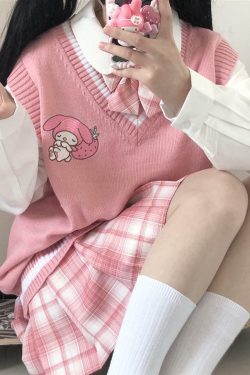 Kawaii My Melody Pink Sweater Vest - Y2K Summer, 90s Grunge, Retro Pastel Goth Fashion