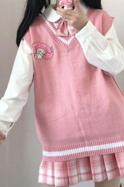 Kawaii My Melody Pink Sweater Vest - Y2K Summer, 90s Grunge, Retro Pastel Goth Fashion