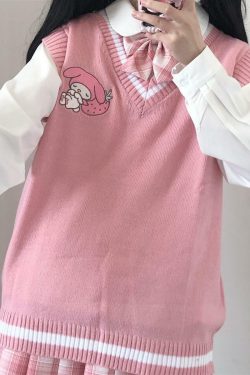 Kawaii My Melody Pink Sweater Vest - Y2K Summer, 90s Grunge, Retro Pastel Goth Fashion
