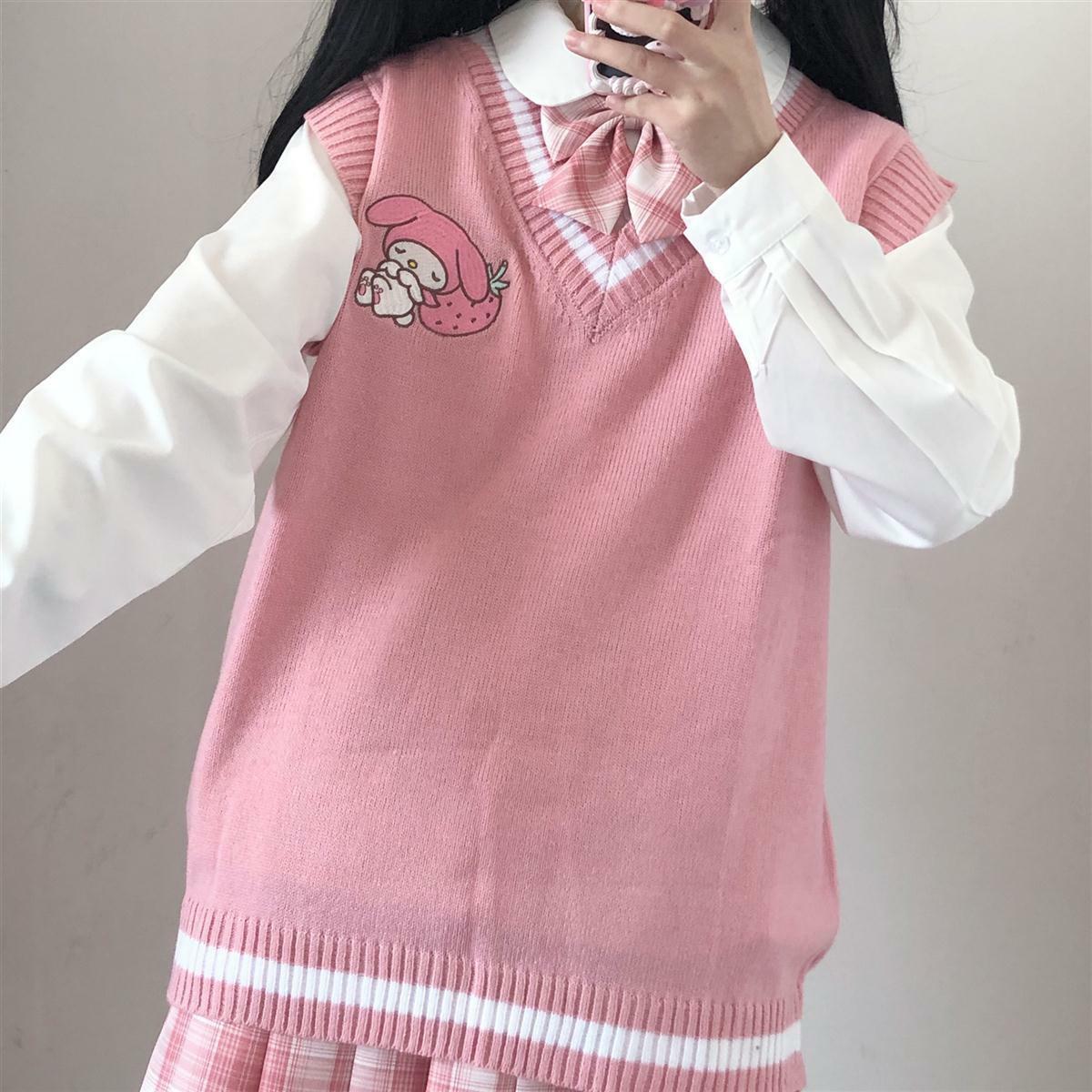 Kawaii My Melody Pink Sweater Vest - Y2K Summer, 90s Grunge, Retro Pastel Goth Fashion