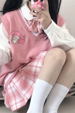 Kawaii My Melody Pink Sweater Vest - Y2K Summer, 90s Grunge, Retro Pastel Goth Fashion