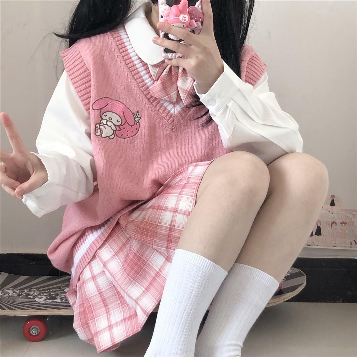 Kawaii My Melody Pink Sweater Vest - Y2K Summer, 90s Grunge, Retro Pastel Goth Fashion