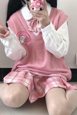 Kawaii My Melody Pink Sweater Vest - Y2K Summer, 90s Grunge, Retro Pastel Goth Fashion