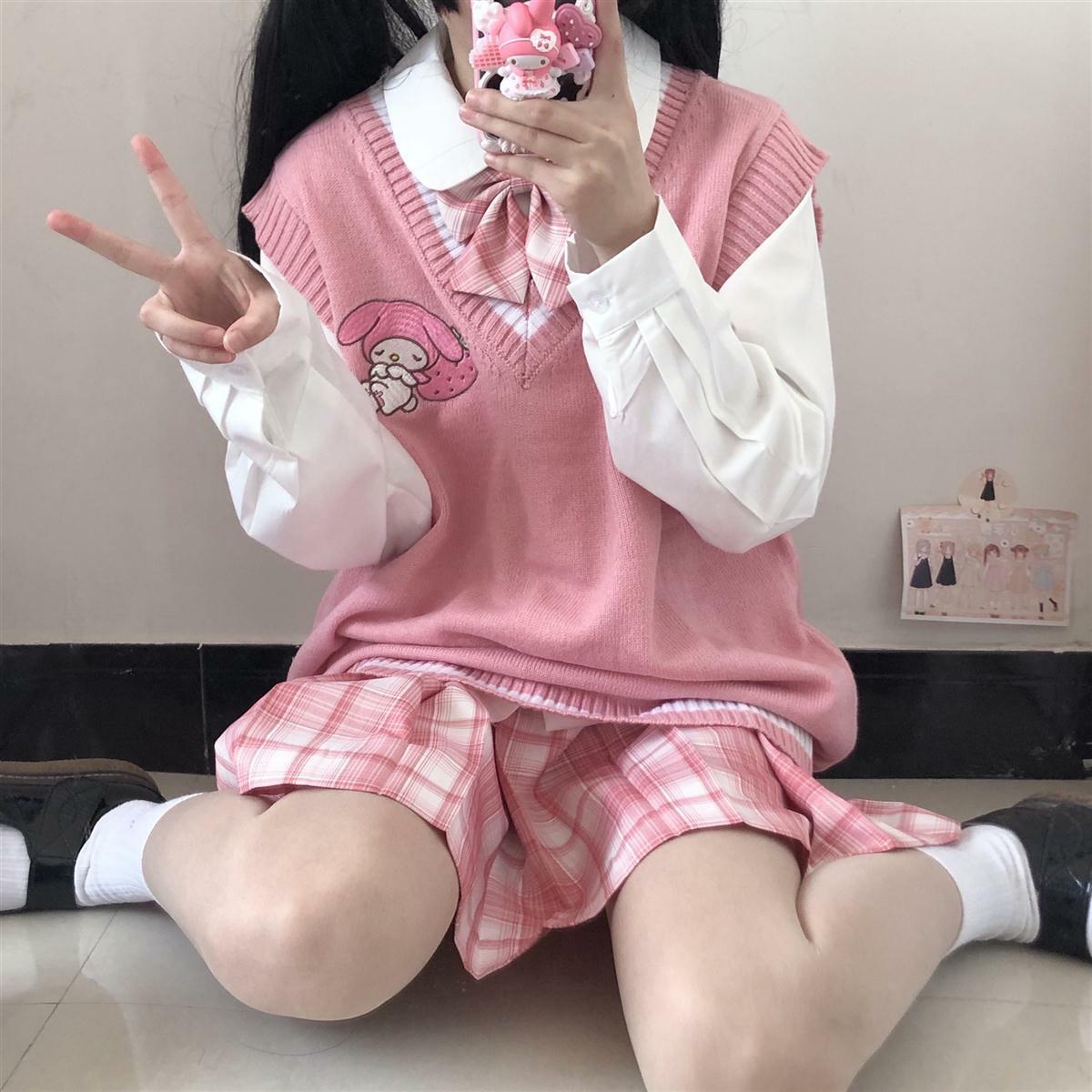 Kawaii My Melody Pink Sweater Vest - Y2K Summer, 90s Grunge, Retro Pastel Goth Fashion
