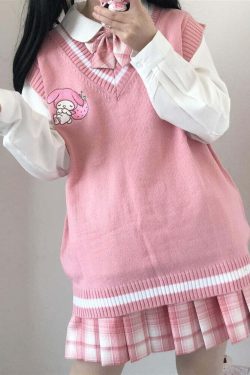 Kawaii My Melody Pink Sweater Vest - Y2K Summer, 90s Grunge, Retro Pastel Goth Fashion