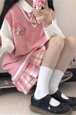 Kawaii My Melody Pink Sweater Vest - Y2K Summer, 90s Grunge, Retro Pastel Goth Fashion