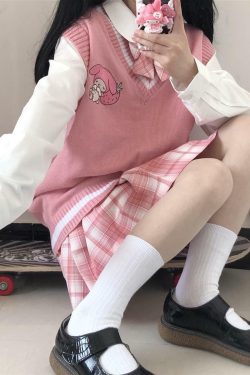 Kawaii My Melody Pink Sweater Vest - Y2K Summer, 90s Grunge, Retro Pastel Goth Fashion
