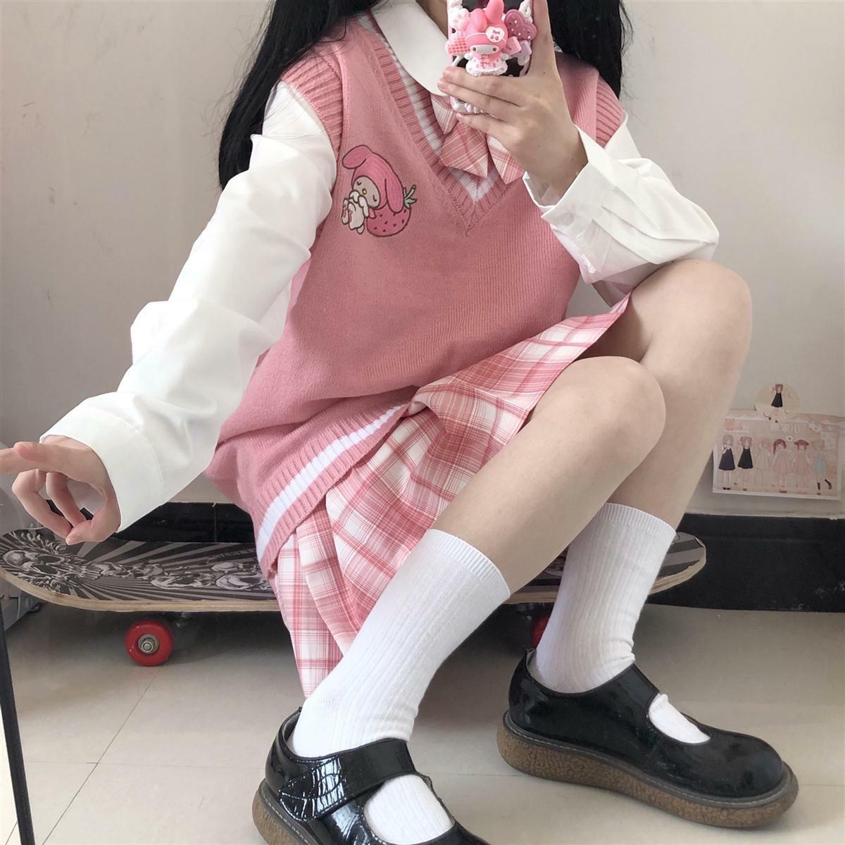 Kawaii My Melody Pink Sweater Vest - Y2K Summer, 90s Grunge, Retro Pastel Goth Fashion