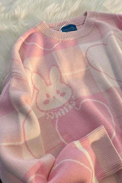 Kawaii Pink Bunny Rabbit Sweater - Y2K Summer, 90s Grunge, Retro Pastel Goth, Y2K Popstar Outfit