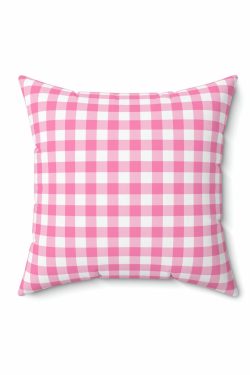 Kawaii Romantic Gingham Pink Pillow - Y2K Summer, 90s Grunge, Retro Pastel Goth, Y2K Popstar Decor
