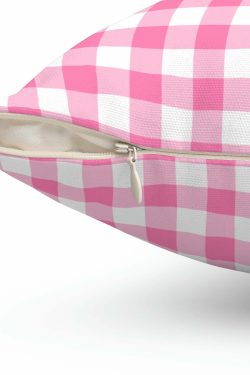 Kawaii Romantic Gingham Pink Pillow - Y2K Summer, 90s Grunge, Retro Pastel Goth, Y2K Popstar Decor