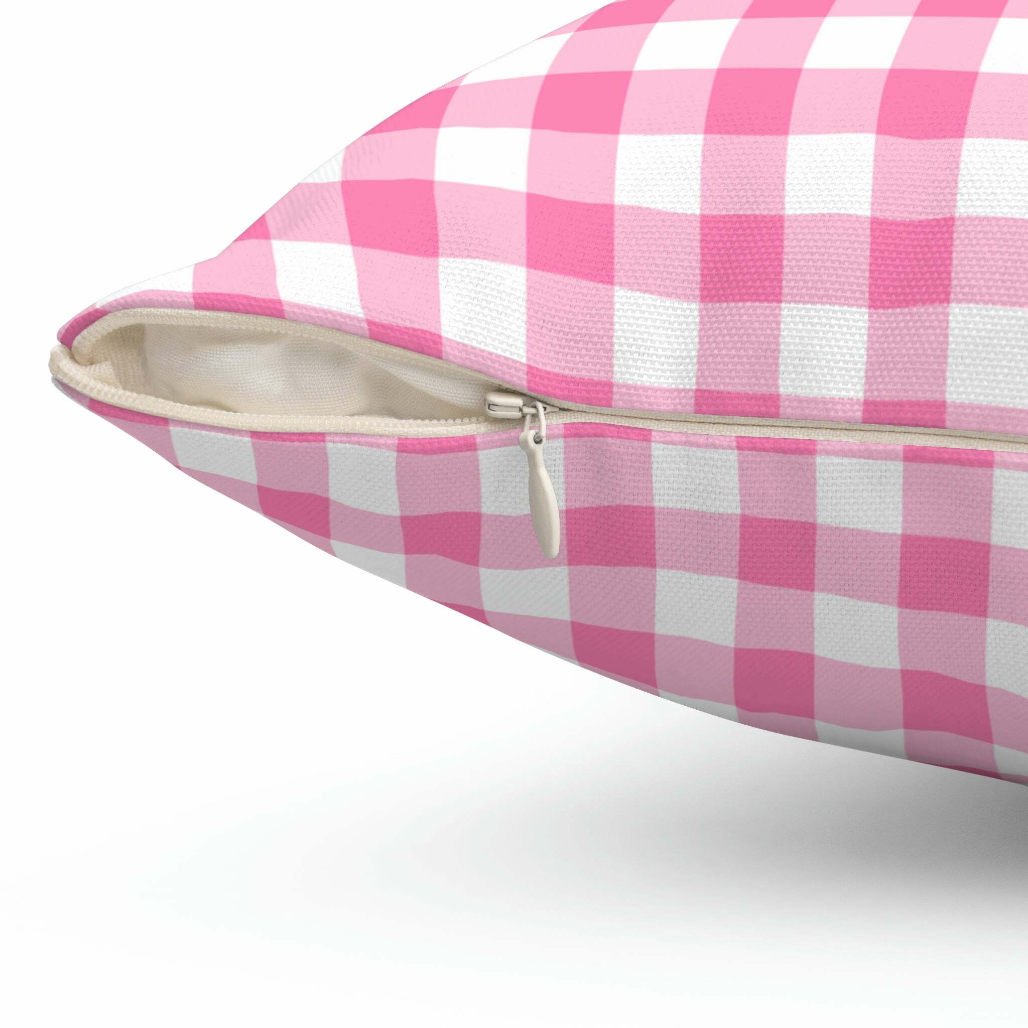 Kawaii Romantic Gingham Pink Pillow - Y2K Summer, 90s Grunge, Retro Pastel Goth, Y2K Popstar Decor