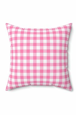 Kawaii Romantic Gingham Pink Pillow - Y2K Summer, 90s Grunge, Retro Pastel Goth, Y2K Popstar Decor
