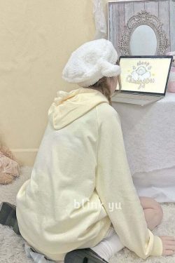 Kawaii Soft Yellow Hoodie - Cute Sheep Y2K Summer Outfit, 90s Fashion, Grunge, Retro Style