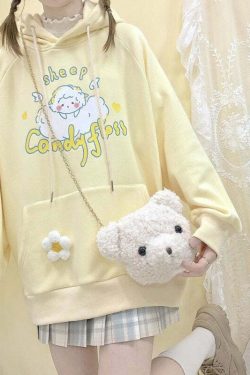 Kawaii Soft Yellow Hoodie - Cute Sheep Y2K Summer Outfit, 90s Fashion, Grunge, Retro Style