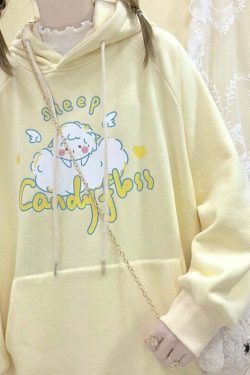 Kawaii Soft Yellow Hoodie - Cute Sheep Y2K Summer Outfit, 90s Fashion, Grunge, Retro Style